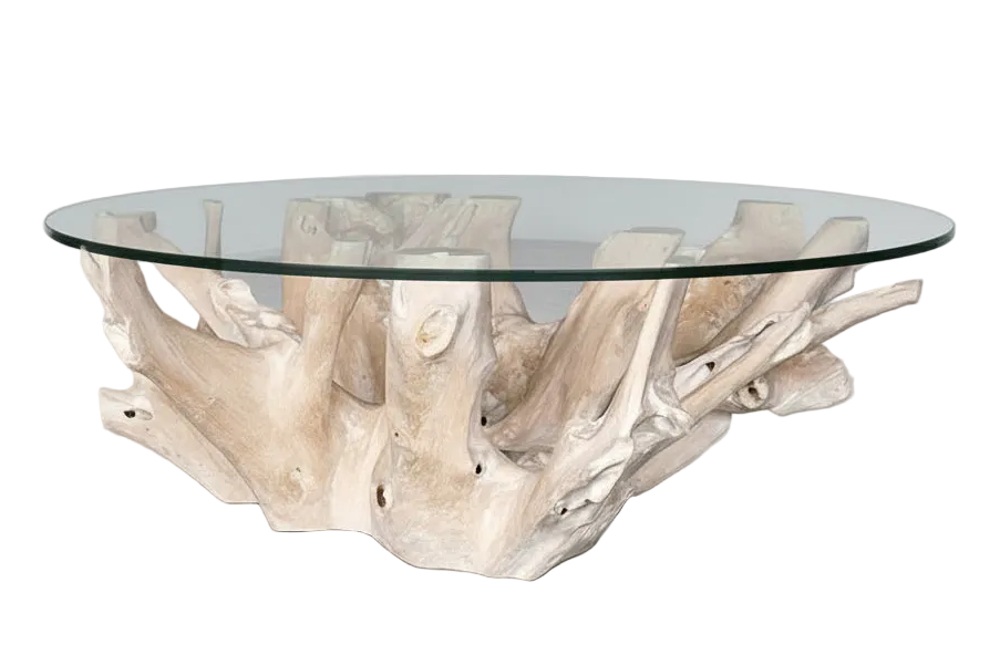 48" SUN-BLEACHED TEAK FLOWER COFFEE TABLE I