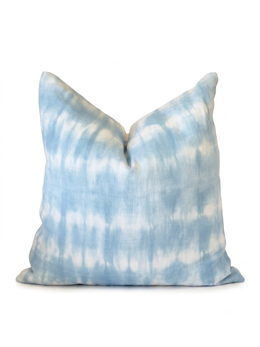 22" Shibori Wave Stripe Pillow - Light Blue
