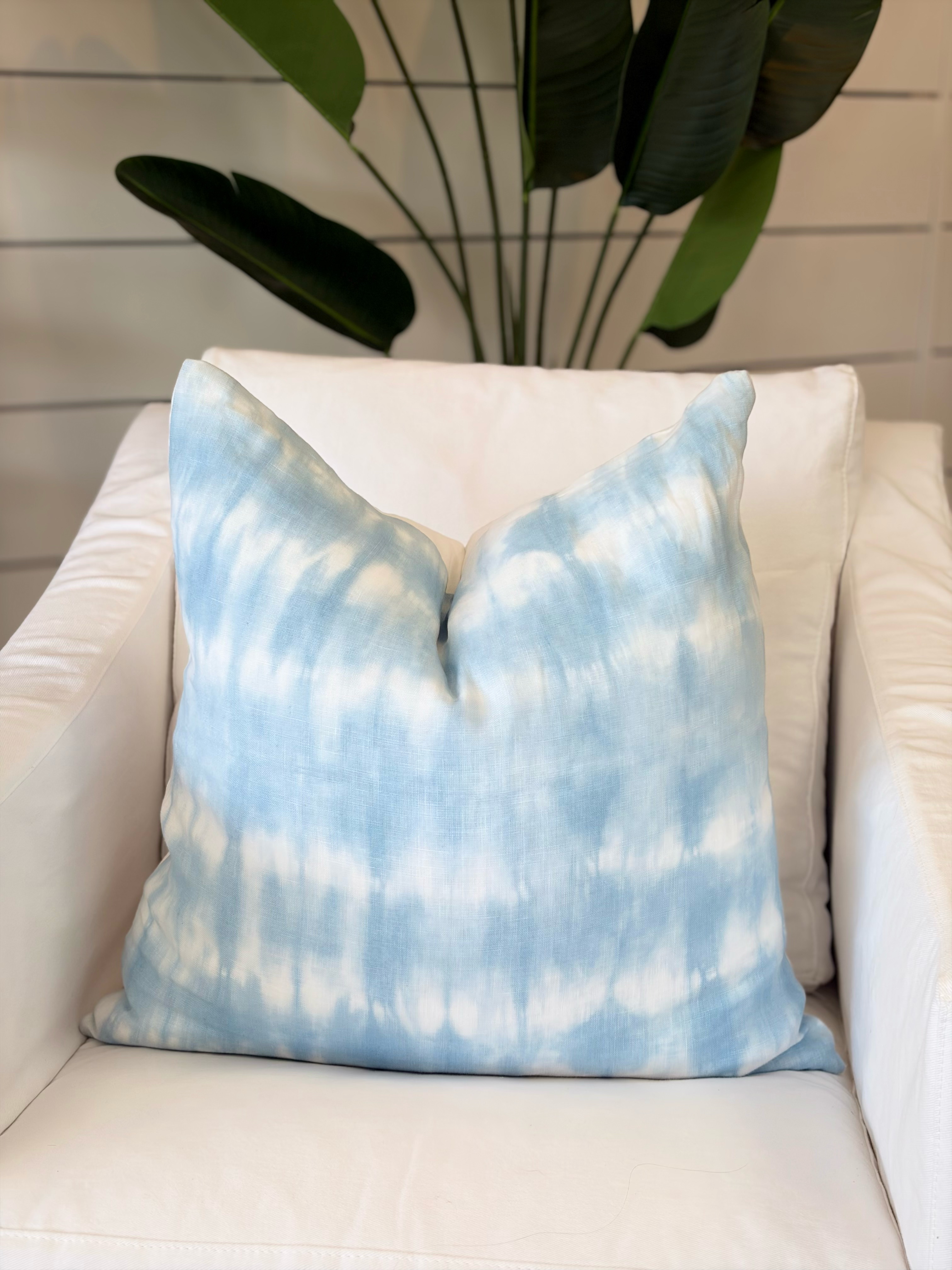 22" Shibori Wave Stripe Pillow - Light Blue