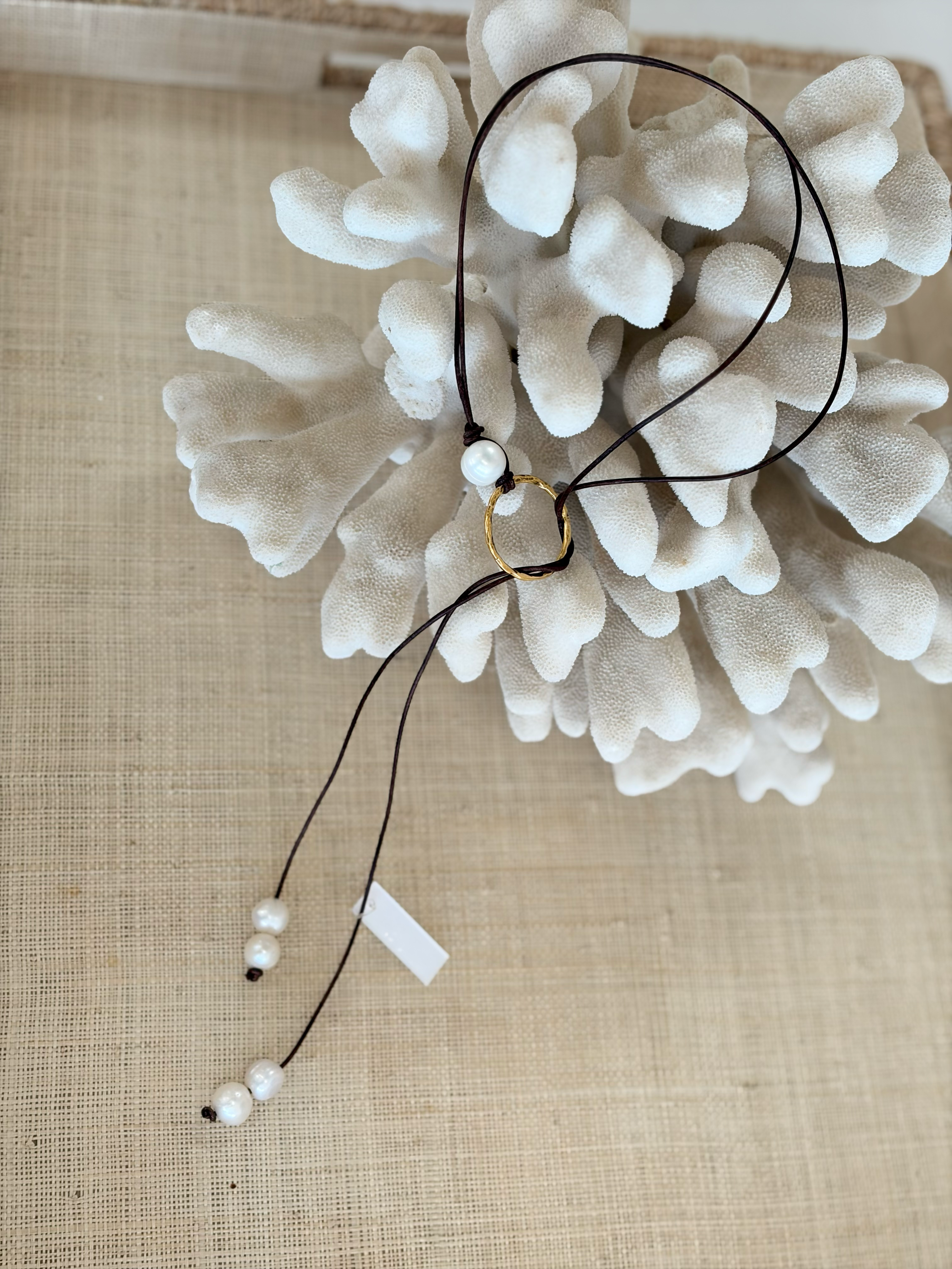 Pearl Moon Leather Necklace