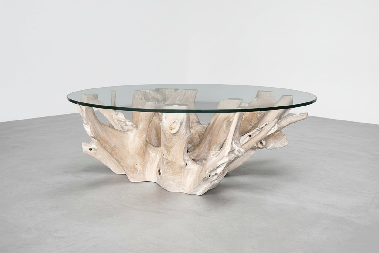 48" SUN-BLEACHED TEAK FLOWER COFFEE TABLE I